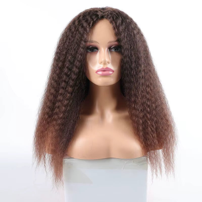 20-Inch Afro Yaki Kinky Straight Synthetic Hair No Lace Glueless Simulated Scalp Wig(T1B/30)
