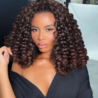 14-Inch Afro Curly 3-In-1 (Half Wig,Headband,Drawstring Ponytail) Synthetic Hair Wig (#1B/33)