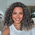 14-Inch Afro Curly 3-In-1 (Half Wig,Headband,Drawstring Ponytail) Synthetic Hair Wig (#1B/Gray)