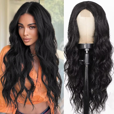26-Inch Body Wave Curly Synthetic Hair High Temperature Fiber Wig (#1B)