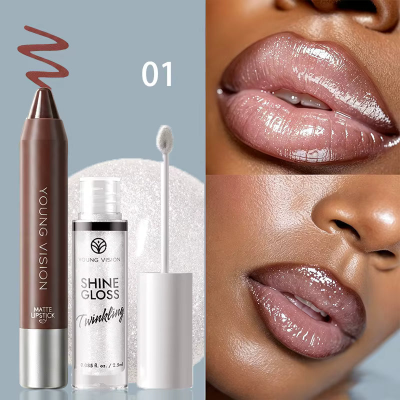 YOUNG VISION 2pcs Lips Makeup With Shimmer Lip Gloss & Matte Lip Liner - (1pcs)