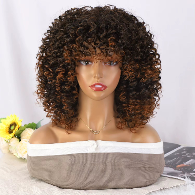 16-Inch Afro Kinky Curly Synthetic Hair with Bangs (#T2/30)