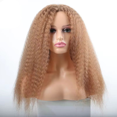 20-Inch Afro Yaki Kinky Straight Synthetic Hair No Lace Glueless Simulated Scalp Wig (#27)