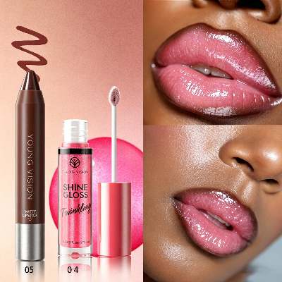 YOUNG VISION 2pcs Lips Makeup With Shimmer Lip Gloss & Matte Lip Liner - (1pcs)