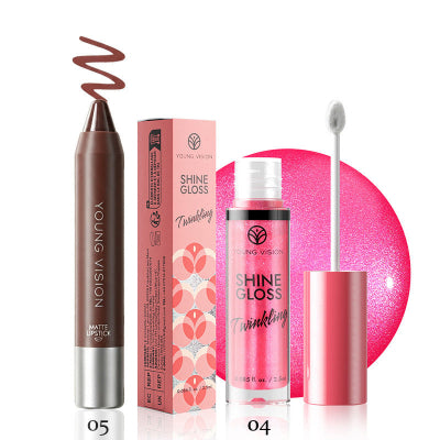 YOUNG VISION 2pcs Lips Makeup With Shimmer Lip Gloss & Matte Lip Liner - (1pcs)