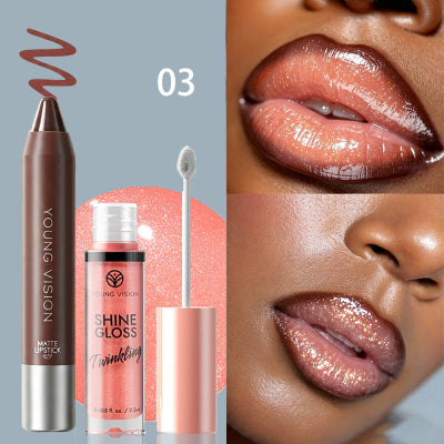 YOUNG VISION 2pcs Lips Makeup With Shimmer Lip Gloss & Matte Lip Liner - (1pcs)