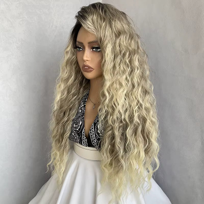 26-Inch Water Wave Curly Synthetic Hair High Temperature Fiber Wig (#4/613 Blonde)