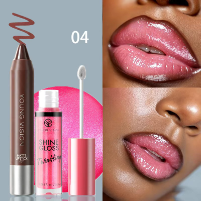 YOUNG VISION 2pcs Lips Makeup With Shimmer Lip Gloss & Matte Lip Liner - (1pcs)