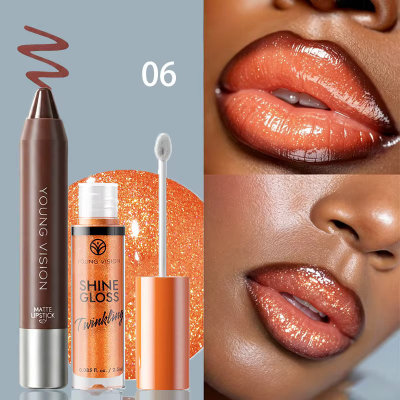 YOUNG VISION 2pcs Lips Makeup With Shimmer Lip Gloss & Matte Lip Liner - (1pcs)