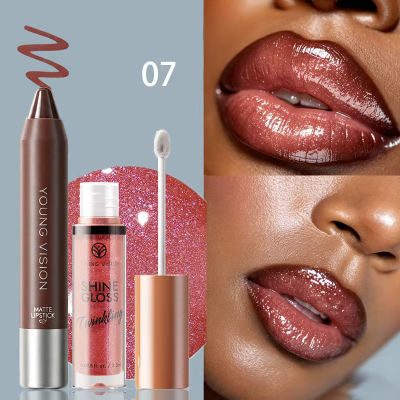 YOUNG VISION 2pcs Lips Makeup With Shimmer Lip Gloss & Matte Lip Liner - (1pcs)
