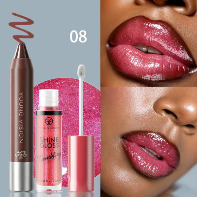 YOUNG VISION 2pcs Lips Makeup With Shimmer Lip Gloss & Matte Lip Liner - (1pcs)