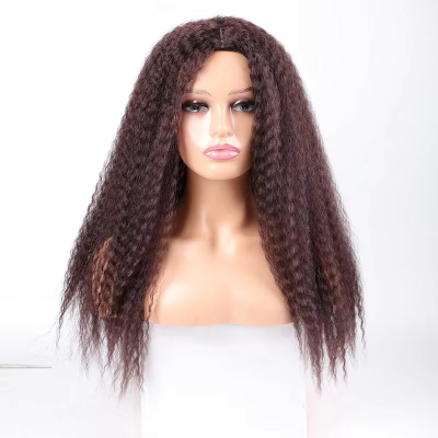 20-Inch Afro Yaki Kinky Straight Synthetic Hair No Lace Glueless Simulated Scalp Wig (#99J)