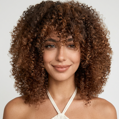 16-Inch Afro Kinky Curly Synthetic Hair with Bangs (#T27/30)