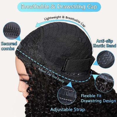 16-Inch Afro Kinky Curly 3-in-1 Synthetic Hair Half-Wig (#1B)