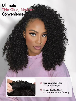 16-Inch Afro Kinky Curly 3-in-1 Synthetic Hair Half-Wig (#1B)