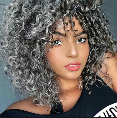 16-Inch Afro Kinky Curly Synthetic Hair with Bangs (#T2/0906)