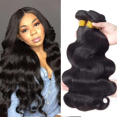 16 18 20-Inch Body Wave Synthetic & Human Hair Blend Bundles (3-Bundles/#1B)