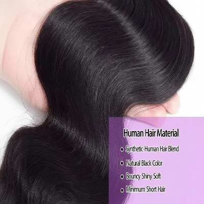 16 18 20-Inch Body Wave Synthetic & Human Hair Blend Bundles (3-Bundles/#1B)