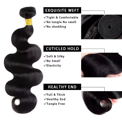 16 18 20-Inch Body Wave Synthetic & Human Hair Blend Bundles (3-Bundles/#1B)