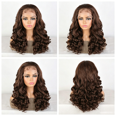 22-Inch Bouncy Wave Synthetic Hair High Temperature Fiber Wig (#4-Chocolate Brown)