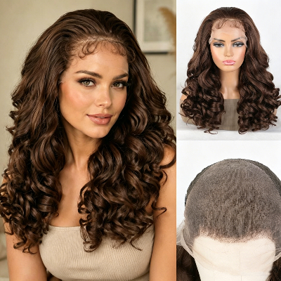 22-Inch Bouncy Wave Synthetic Hair High Temperature Fiber Wig (#4-Chocolate Brown)