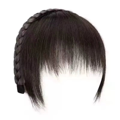 1pc-Wig Side-Bun Hairband-Synthetic Hair Braided Aliceband (Brownish Black)