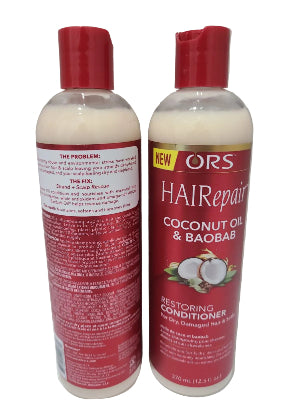 ORS Hair Repair Coconut Oil and Baobab Restoring Conditioner for Hair & Scalp (12.5 Oz)