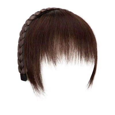 1pc-Wig Side-Bun Hairband-Synthetic Hair Braided Aliceband (Dark Brown)