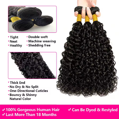 20-Inch Deep-Wave 10A Brazilian Remy 100% Human Hair Bundles (3-Bundles/#1B)