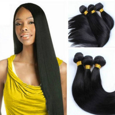 16 18 20-Inch Straight Synthetic & Human Hair Blend Bundles (3-Bundles/#1B)