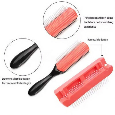 Detangle Hair Brush With 9 Row Comb Teeth for Men and Women (1pc)