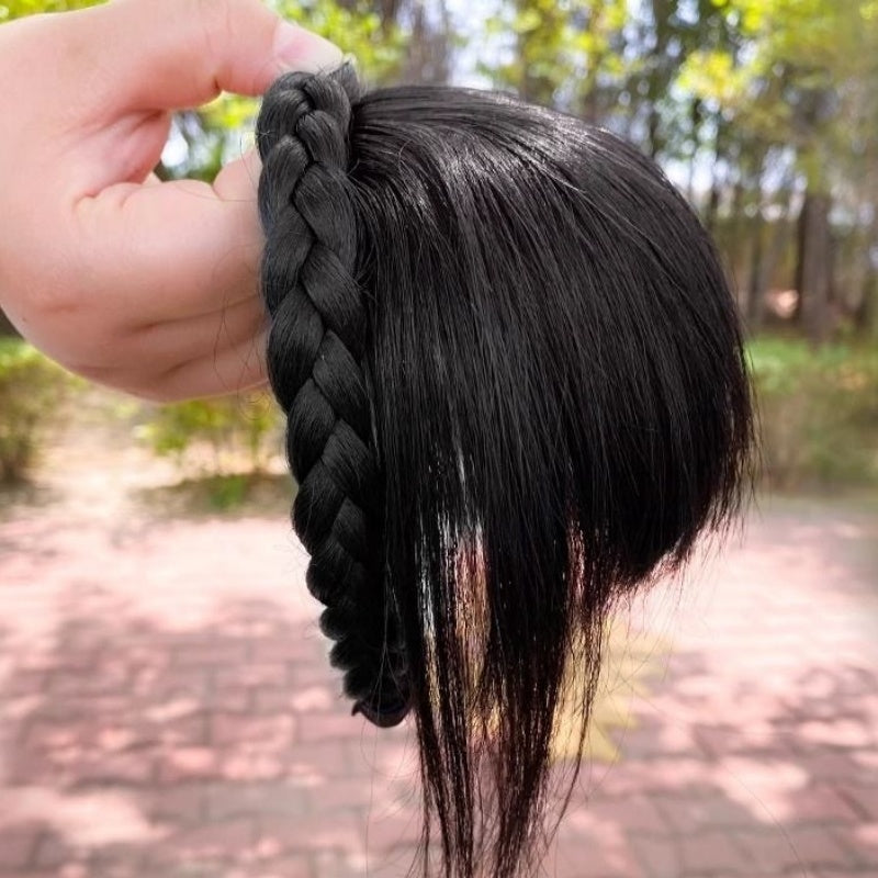1pc-Wig Side-Bun Hairband-Synthetic Hair Braided Aliceband (Black)