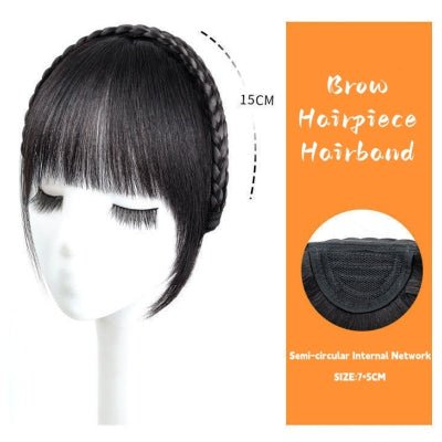 1pc-Wig Side-Bun Hairband-Synthetic Hair Braided Aliceband (Dark Brown)