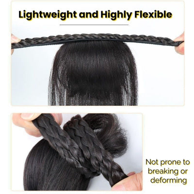 1pc-Wig Side-Bun Hairband-Synthetic Hair Braided Aliceband (Dark Brown)