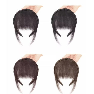 1pc-Wig Side-Bun Hairband-Synthetic Hair Braided Aliceband (Dark Brown)