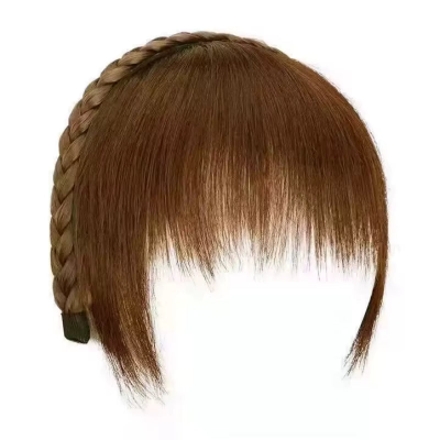 1pc-Wig Side-Bun Hairband-Synthetic Hair Braided Aliceband (Light Brown)