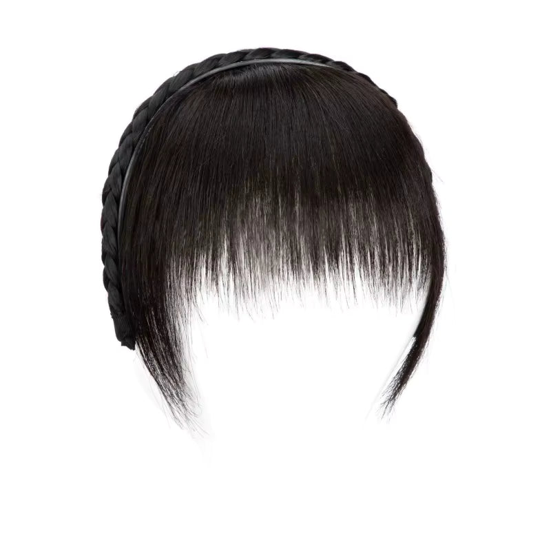 1pc-Wig Side-Bun Hairband-Synthetic Hair Braided Aliceband (Black)