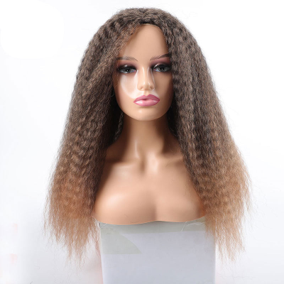 20-Inch Afro Yaki Kinky Straight Synthetic Hair No Lace Glueless Simulated Scalp Wig(T1B/27)