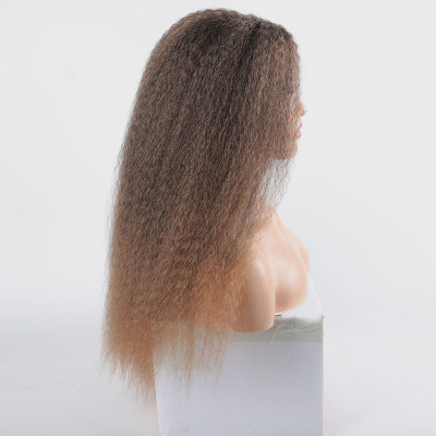 20-Inch Afro Yaki Kinky Straight Synthetic Hair No Lace Glueless Simulated Scalp Wig(T1B/27)