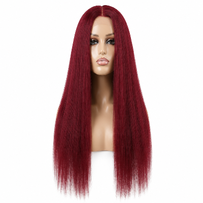 20-Inch Afro Yaki Kinky Straight Synthetic Hair No Lace Glueless Simulated Scalp Wig (BUG)