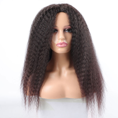20-Inch Afro Yaki Kinky Straight Synthetic Hair No Lace Glueless Simulated Scalp Wig (#4)