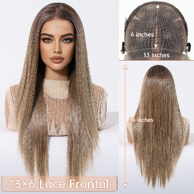 26-Inch Straight Synthetic Hair High Temperature Fiber Wig (Light-Brown Gradient)