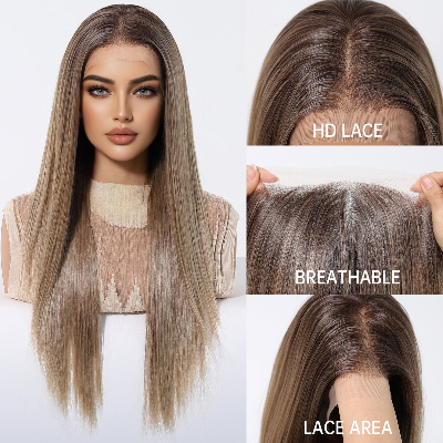 26-Inch Straight Synthetic Hair High Temperature Fiber Wig (Light-Brown Gradient)