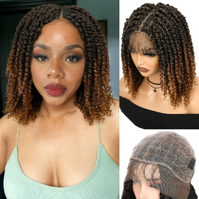 14-Inch Heat-Resistant Fiber Passion Twist Braid Wig with Baby Hair Lightweight (#T30-Auburn Brown)