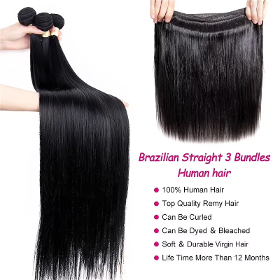 18-Inch Straight 10A Brazilian Remy 100% Human Hair Bundles (3-Bundles/#1B)