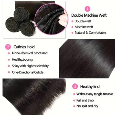 18-Inch Straight 10A Brazilian Remy 100% Human Hair Bundles (3-Bundles/#1B)
