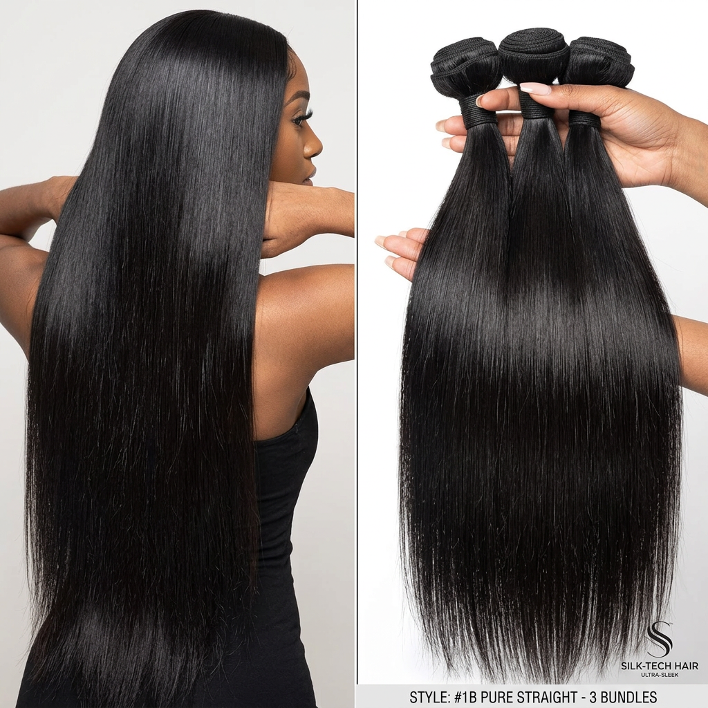 22 24 26 Inch Straight 10A Brazilian Remy 100% Human Hair Bundles (3-Bundles/#1B)