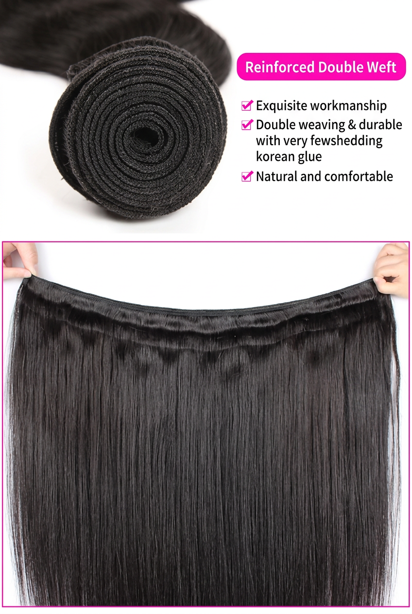 22 24 26 Inch Straight 10A Brazilian Remy 100% Human Hair Bundles (3-Bundles/#1B)