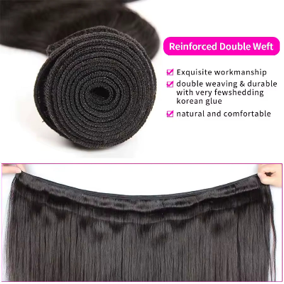 12 14 16 Inch Straight 10A Brazilian Remy 100% Human Hair Bundles (3-Bundles/#1B)