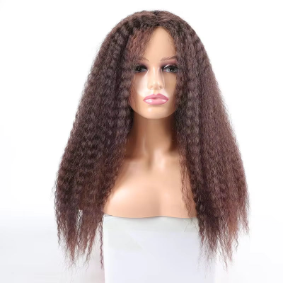 20-Inch Afro Yaki Kinky Straight Synthetic Hair No Lace Glueless Simulated Scalp Wig (T2/33)